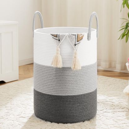 Picture of Artfeel Laundry Basket,Woven Cotton Rope Laundry Hamper,100L for Decorative Storage of Dirty Clothes,Toys and Blankets in Bathroom,Bedroom and Living Room
