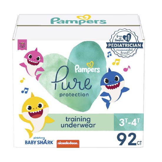 Picture of Pampers Training Pants - Pure Protection - Size 3T-4T, 92 Count, Baby Shark Premium Hypoallergenic Potty Underwear