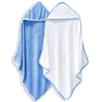 Picture of BAMBOO QUEEN 2 Pack Baby Bath Towel - Rayon Made from Bamboo, Ultra Soft Hooded Towels for Kids - X Large Size for 0-7 Yrs (White and Navy Blue, 37.5 x 37.5 Inch)