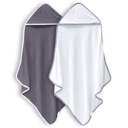 Picture of 2 Pack Baby Bath Towel Rayon Made from Bamboo (White and Dark Grey, 37.5 x 37.5 Inch)