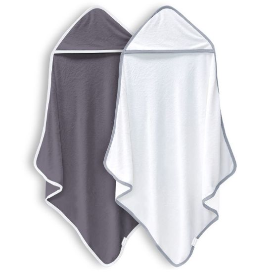 Picture of 2 Pack Baby Bath Towel Rayon Made from Bamboo (White and Dark Grey, 37.5 x 37.5 Inch)