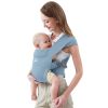 Picture of Baby Carrier with Head Support, MOMTORY Newborn Carrier(7-25lbs), Cozy Baby Wrap Carrier, with Hook&Loop for Easily Adjustable, Soft Fabric, Deep Grey (Light Blue)