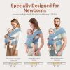 Picture of Baby Carrier with Head Support, MOMTORY Newborn Carrier(7-25lbs), Cozy Baby Wrap Carrier, with Hook&Loop for Easily Adjustable, Soft Fabric, Deep Grey (Light Blue)