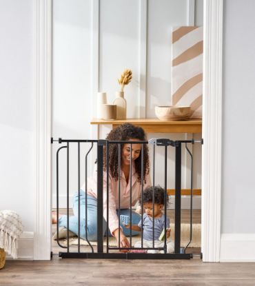 Picture of Regalo Easy Step 38.5-Inch Wide Walk Thru Baby Gate, Includes 6-Inch Extension Kit, Pressure Mount Kit, Wall Cups, Black