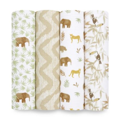 Picture of aden + anais Essentials Muslin Swaddle Blankets for Baby Girls and Boys, Newborn Receiving Blanket for Swaddling, 100% Cotton Baby Swaddle Wrap, 4 Pack, Tanzania