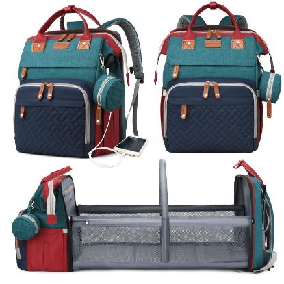 Picture of Astro alan Baby Diaper Bags with Changing Station, Waterproof Diaper Bag Backpack for Moms Dads with USB Charging Port, Baby Shower Gifts, Large Capacity diaper backpack, Red-Green-Blue