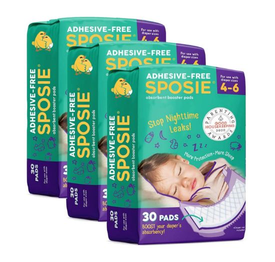 Picture of Sposie Overnight Diaper Booster Pads, 90 ct, No Adhesive for Easy Repositioning, Helps Stops Nighttime Leaks, Fits Diaper Sizes 4-6