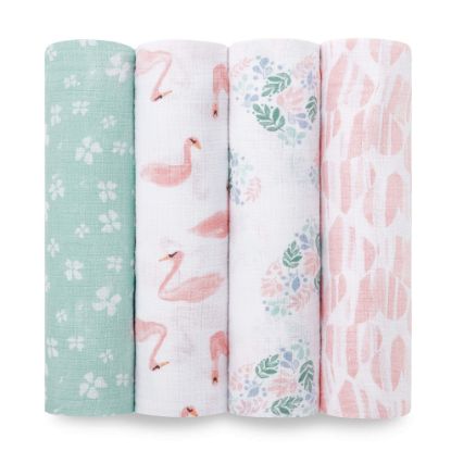Picture of aden + anais Essentials Muslin Swaddle Blankets for Baby Girls and Boys, Newborn Receiving Blanket for Swaddling, 100% Cotton Baby Swaddle Wrap, 4 Pack, Floral, Briar Rose