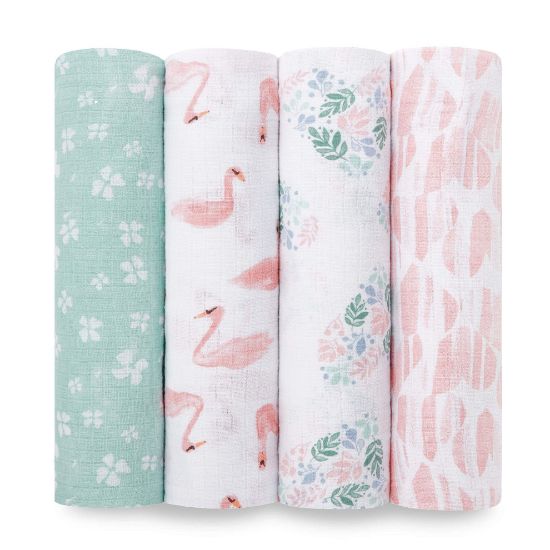 Picture of aden + anais Essentials Muslin Swaddle Blankets for Baby Girls and Boys, Newborn Receiving Blanket for Swaddling, 100% Cotton Baby Swaddle Wrap, 4 Pack, Floral, Briar Rose