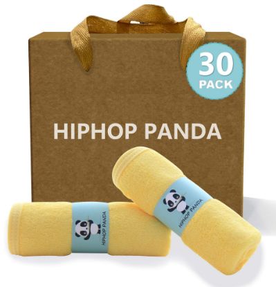 Picture of HIPHOP PANDA Baby Washcloths, Rayon Made from Bamboo - 2 Layer Ultra Soft Absorbent Newborn Bath Face Towel - Reusable Baby Wipes for Delicate Skin - Yellow, 30 Pack