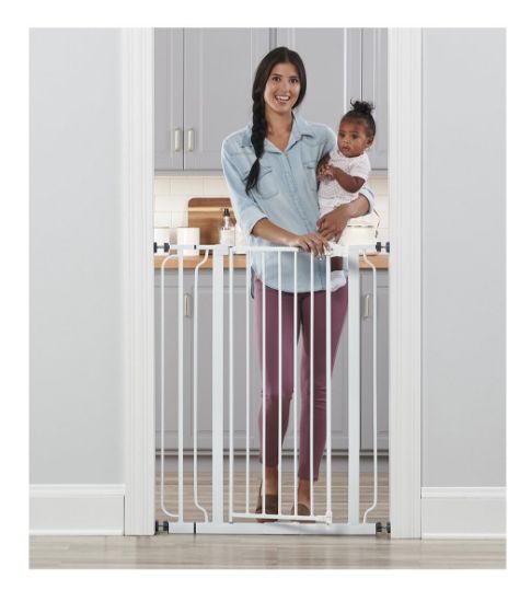 Picture of Regalo Easy Step 36" Extra Tall Walk Thru Baby Gate, Includes 4-Inch Extension Kit, 4 Pack of Pressure Mount Kit and 4 Pack Wall Cups and Mounting Kit, White