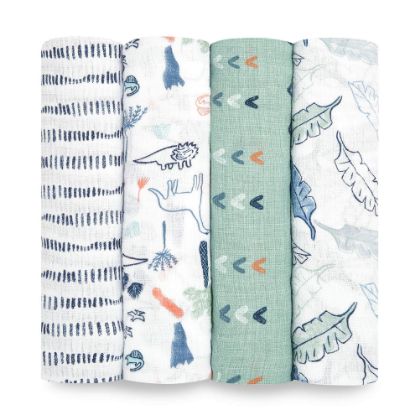 Picture of aden + anais Essentials Swaddle Blanket, Muslin Blankets for Girls & Boys, Baby Receiving Swaddles, Newborn Gifts, Infant Shower Items, Wearable Swaddling Set, 4 Pk, Dinotime