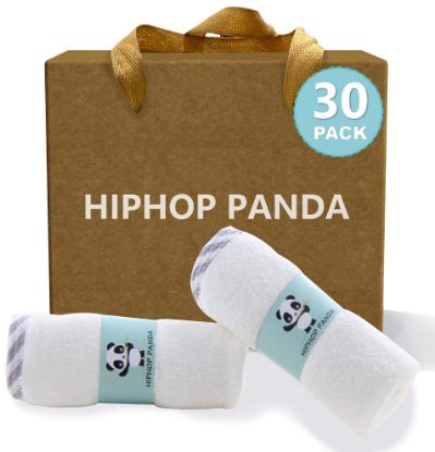 Picture of HIPHOP PANDA Baby Washcloths, Rayon Made from Bamboo - 2 Layer Ultra Soft Absorbent Newborn Bath Face Towel - Reusable Baby Wipes for Delicate Skin - Gray Stripe, 30 Pack