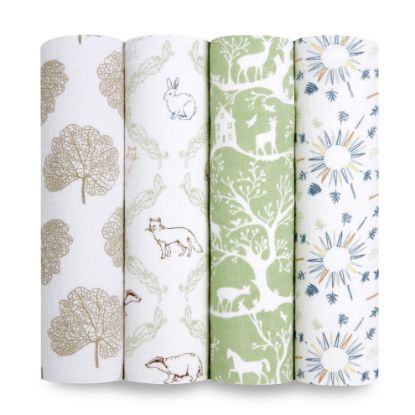 Picture of aden + anais Essentials Muslin Swaddle Blankets for Baby Girls and Boys, Newborn Receiving Blanket for Swaddling, 100% Cotton Baby Swaddle Wrap, 4 Pack, Harmony