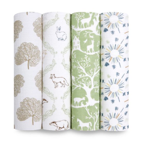 Picture of aden + anais Essentials Muslin Swaddle Blankets for Baby Girls and Boys, Newborn Receiving Blanket for Swaddling, 100% Cotton Baby Swaddle Wrap, 4 Pack, Harmony