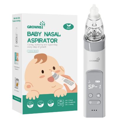 Picture of GROWNSY Nasal Aspirator for Baby, Electric Nose Aspirator for Toddler, Baby Nose Sucker, Automatic Nose Cleaner with 3 Silicone Tips, Adjustable Suction Level, Music and Light Soothing Function