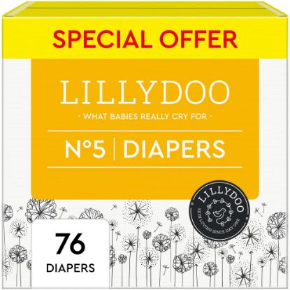 Picture of LILLYDOO Diapers - Size 5 (24-35 lbs), Half-Monthly Supply (72 Count), Skin-Friendly, Ultrasoft, Chlorine-Free & Absorbent Baby Diapers