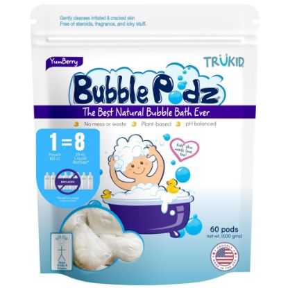 Picture of TruKid Bubble Podz Bubble Bath for Baby & Kids, Gentle Refreshing Bath Bomb for Sensitive Skin, pH Balance 7 for Eye Sensitivity, Natural Moisturizers and Ingredients, Yumberry (60 Podz)
