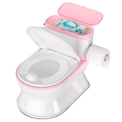 Picture of CheerTry 2-in-1 Toddler Potty Training Toilet - Larger Potty Chair & Detachable Training Seat for Boys & Girls Ages 1-3 with Flushing Sound, Wipes Storage, Toilet Paper Holder - Pink