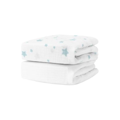 Picture of Newton Baby Organic Fitted Crib Sheets (2-Pack) - Ultra Breathable and Soft, 100% Organic Muslin Cotton, Stardust in Moonstone Mist & Solid White, Fits Standard Cribs