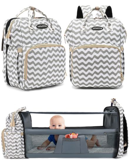 Picture of WOWTINA Baby Diaper Bag Backpack with Changing Station for Boy Girl, Baby Registry Search Shower Gifts Baby Stuff for Newborn Essentials Must Haves Dad Mom Travel Large White Diaper Bags