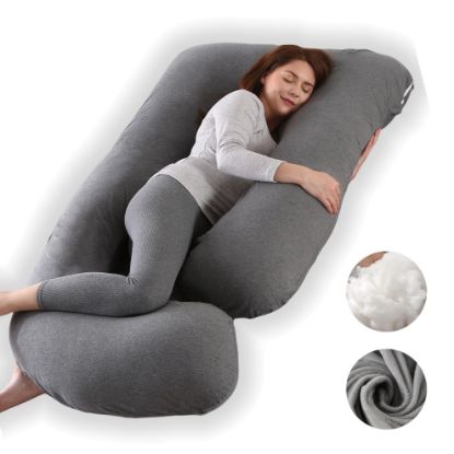 Picture of ALLOPERA Pregnancy Pillow, Full Body Maternity Pillow 57 inch, with Removable Washable Cover - Support for Legs, Back, Neck, Shoulder, HIPS, Belly for Pregnent Women, Jersey Knit Cotton (Dark Grey)