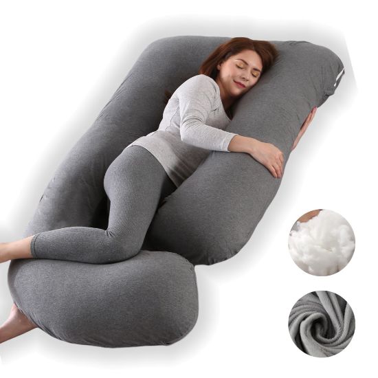 Picture of ALLOPERA Pregnancy Pillow, Full Body Maternity Pillow 57 inch, with Removable Washable Cover - Support for Legs, Back, Neck, Shoulder, HIPS, Belly for Pregnent Women, Jersey Knit Cotton (Dark Grey)