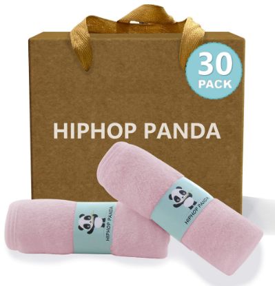 Picture of HIPHOP PANDA Baby Washcloths, Rayon Made from Bamboo - 2 Layer Ultra Soft Absorbent Newborn Bath Face Towel - Reusable Baby Wipes for Delicate Skin - Pink, 30 Pack
