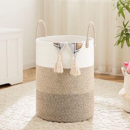 Picture of Artfeel Laundry Basket,Woven Cotton Rope Laundry Hamper,100L for Decorative Storage of Dirty Clothes,Toys and Blankets in Bathroom,Bedroom and Living Room
