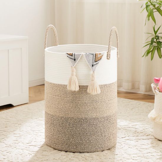 Picture of Artfeel Laundry Basket,Woven Cotton Rope Laundry Hamper,100L for Decorative Storage of Dirty Clothes,Toys and Blankets in Bathroom,Bedroom and Living Room