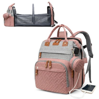 Picture of Astro alan Baby Diaper Bags with Changing Station, Waterproof Diaper Bag Backpack for Moms Dads with USB Charging Port, Baby Shower Gifts, Large Capacity diaper backpack, Grey Pink
