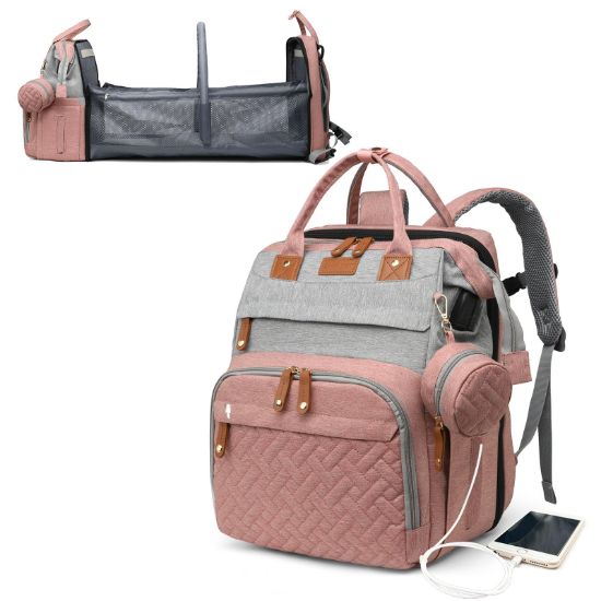 Picture of Astro alan Baby Diaper Bags with Changing Station, Waterproof Diaper Bag Backpack for Moms Dads with USB Charging Port, Baby Shower Gifts, Large Capacity diaper backpack, Grey Pink
