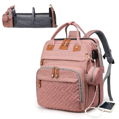 Picture of Astro Alan Baby Diaper Bags with Changing Station, Waterproof Diaper Bag Backpack for Moms Dads with USB Charging Port, Baby Shower Gifts, Large Capacity diaper backpack, Pink