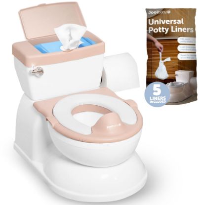 Picture of Real Feel 2-in-1 Potty with Wipes Storage, Flushing Sounds & Disposable Liners - Realistic Toilet - Easy to Clean & Assemble - Jool Baby (Pink)