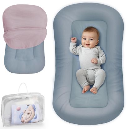 Picture of Baby Lounger - Baby Lounger Pillow for Newborn, 0-24 Months, Infant Lounger for Home and Travel, Co Sleeping Baby Nest, Newborn Babies Essentials Gifts, GrayishBlue (Lounger Cover Included)