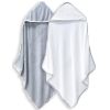 Picture of BAMBOO QUEEN 2 Pack Baby Bath Towel - Rayon Made from Bamboo - Ultra Soft Hooded Towels for Babies,Toddler,Infant - Newborn Essential -Perfect Baby Registry Gifts, 37.5x37.5 in - Grey and White