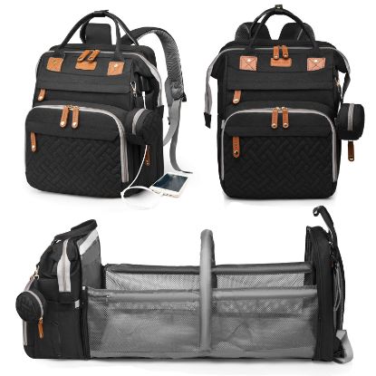 Picture of Astro Alan Baby Diaper Bags with Changing Station, Waterproof Diaper Bag Backpack for Moms Dads with USB Charging Port, Baby Shower Gifts, Large Capacity diaper backpack, Black