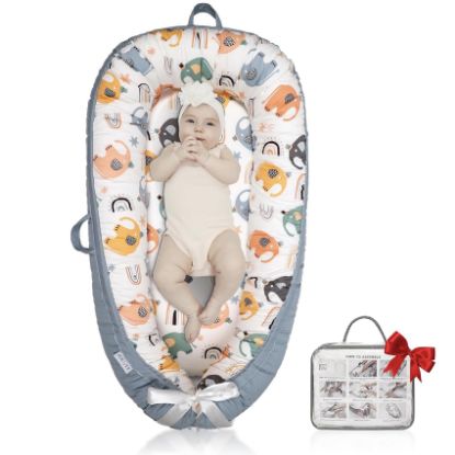 Picture of JOCUTE Baby Lounger Large Size, Cotton Breathable Baby Lounger Pillow Cover Waterproof, Infant Lounger for Travel, Grey Protable Cosleeper, Ultra Newborn Gifts