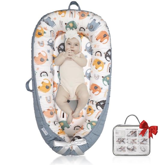Picture of JOCUTE Baby Lounger Large Size, Cotton Breathable Baby Lounger Pillow Cover Waterproof, Infant Lounger for Travel, Grey Protable Cosleeper, Ultra Newborn Gifts