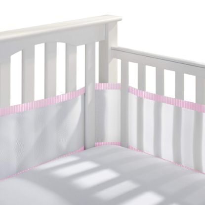 Picture of BreathableBaby Breathable Mesh Liner for Full-Size Cribs, Classic 3mm Mesh, Rose Seersucker (Size 4FS Covers 3 or 4 Sides)