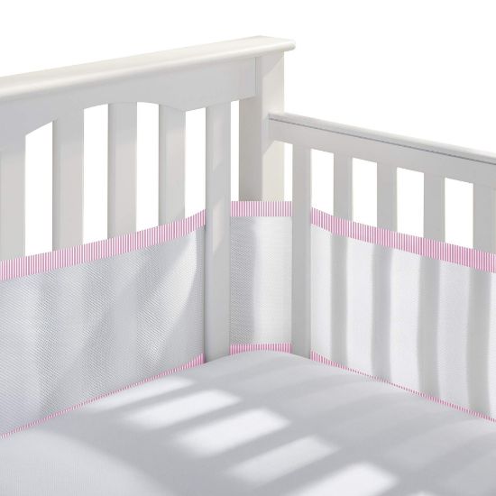 Picture of BreathableBaby Breathable Mesh Liner for Full-Size Cribs, Classic 3mm Mesh, Rose Seersucker (Size 4FS Covers 3 or 4 Sides)