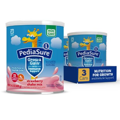 Picture of PediaSure Grow & Gain With Immune Support Shake Mix Powder, Kids Protein Shake, Strawberry, 14.1 oz Can, Pack of 3-24 Servings