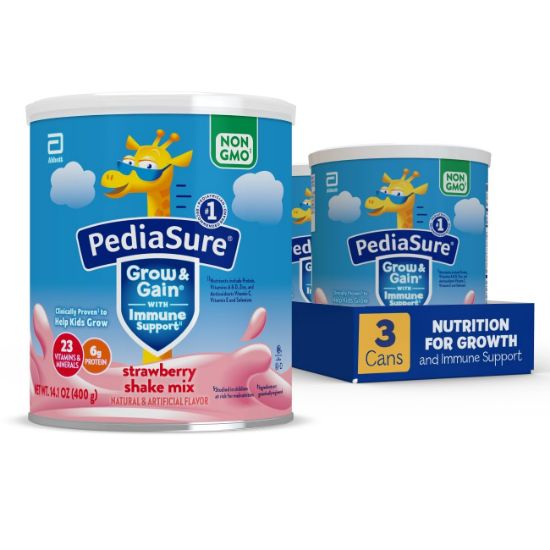 Picture of PediaSure Grow & Gain With Immune Support Shake Mix Powder, Kids Protein Shake, Strawberry, 14.1 oz Can, Pack of 3-24 Servings