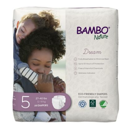 Picture of Bambo Nature Hypoallergenic Dream Baby Diapers, Eco-Labeled Sustainable Diapers, Enhanced Leakage Protection, Totally Chlorine-free, Skin Friendly, and Super Absorbent - Size 5 (75 Count)