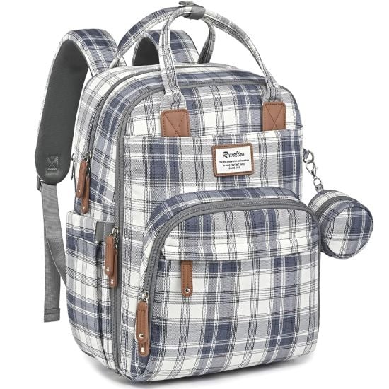 Picture of RUVALINO Diaper Bag Backpack, Multifunction Travel Pack Maternity Baby Changing Bags, Large Capacity, Waterproof, Blue Plaid