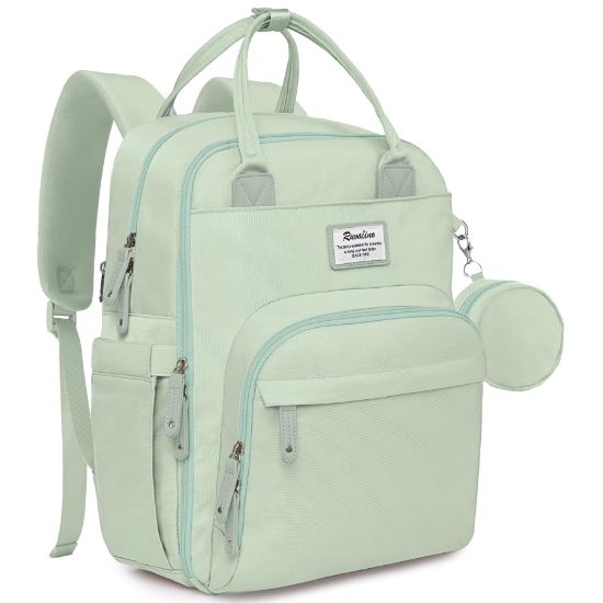 Picture of RUVALINO Diaper Bag Backpack-Multifunction Baby Travel Bag with Changing pad, Insulated Bottle Holders & Pacifier Case, Large Capacity, Waterproof, Mint Green
