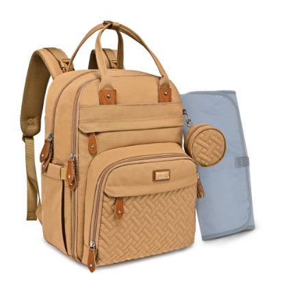 Picture of BabbleRoo Diaper Bag Backpack - Baby Essentials Travel Tote - Multi function Waterproof Diaper Bag, Travel Essentials Baby Bag with Changing Pad, Stroller Straps & Pacifier Case - Unisex, Beige