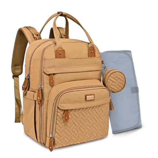 Picture of BabbleRoo Diaper Bag Backpack - Baby Essentials Travel Tote - Multi function Waterproof Diaper Bag, Travel Essentials Baby Bag with Changing Pad, Stroller Straps & Pacifier Case - Unisex, Beige