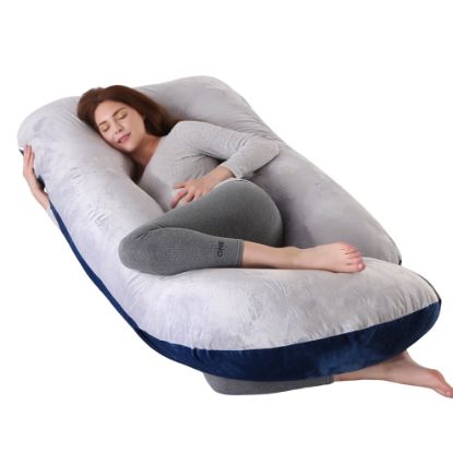 Picture of ALLOPERA Pregnancy Pillow, Full Body Maternity Pillow 57 inch, with Removable Washable Cover - Sleep Support for Legs, Back, Neck, Shoulder, HIPS, Belly, Velvet Cover-Grey-Dark Blue