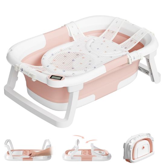 Picture of napei Collapsible Baby Bathtub,Baby Bath Tub with Soft Cushion & Thermometer,Baby Bathtub Newborn to Toddler 0-36 Months,Portable Travel Baby Tub